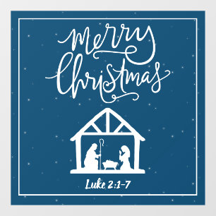 Nativity Merry Christmas Blue Window Cling