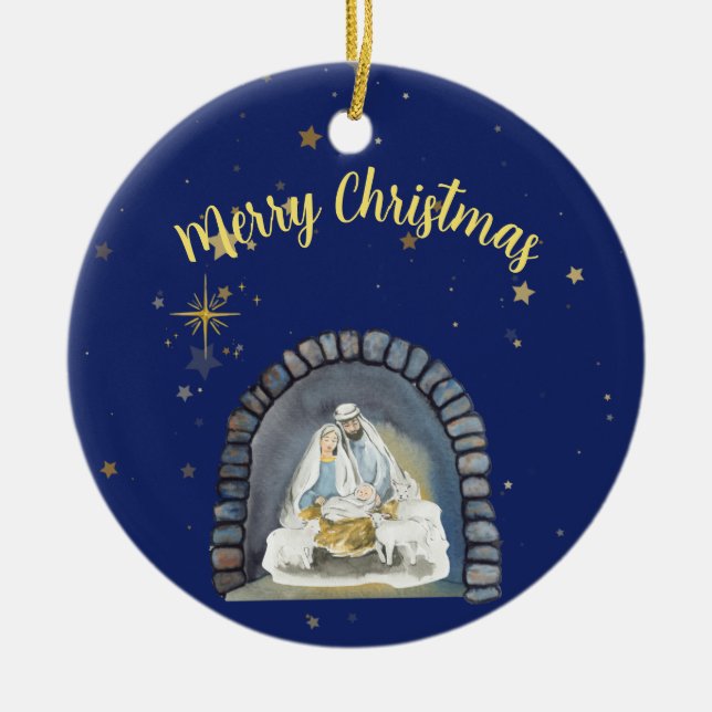Nativity Merry Christmas Ceramic Tree Decoration (Front)