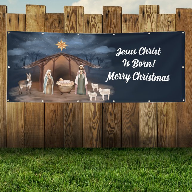 Nativity Merry Christmas Jesus Christian Church Banner (Merry Christmas Christian Jesus Christ Nativity Banner)