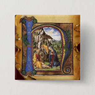 NATIVITY MONOGRAM CHRISTMAS PARCHMENT 15 CM SQUARE BADGE