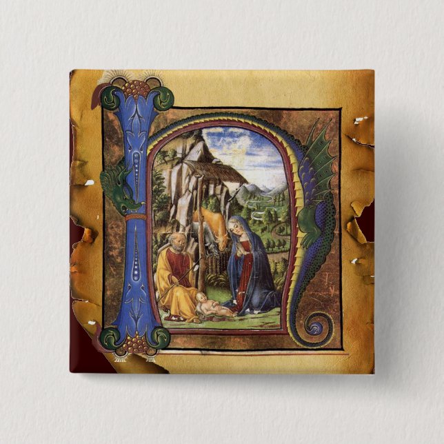 NATIVITY MONOGRAM CHRISTMAS PARCHMENT 15 CM SQUARE BADGE (Front)