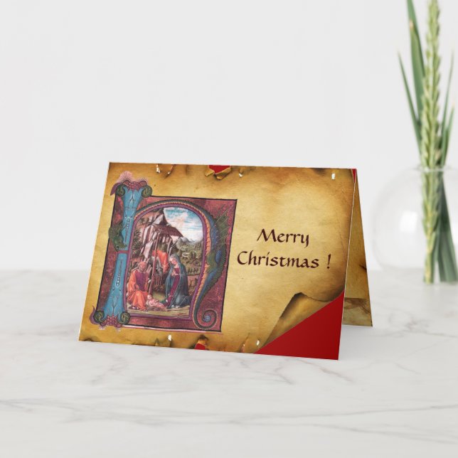 NATIVITY MONOGRAM CHRISTMAS PARCHMENT HOLIDAY CARD (Front)