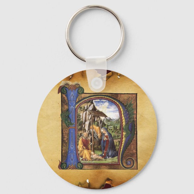 NATIVITY MONOGRAM CHRISTMAS PARCHMENT KEY RING (Front)