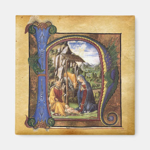 NATIVITY MONOGRAM CHRISTMAS PARCHMENT MAGNET