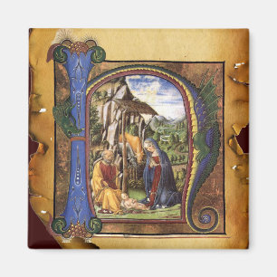 NATIVITY MONOGRAM CHRISTMAS PARCHMENT MAGNET