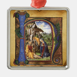 NATIVITY MONOGRAM CHRISTMAS PARCHMENT METAL TREE DECORATION