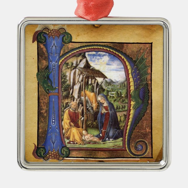 NATIVITY MONOGRAM CHRISTMAS PARCHMENT METAL TREE DECORATION (Front)
