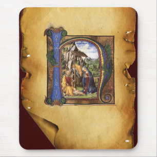 NATIVITY MONOGRAM CHRISTMAS PARCHMENT MOUSE MAT