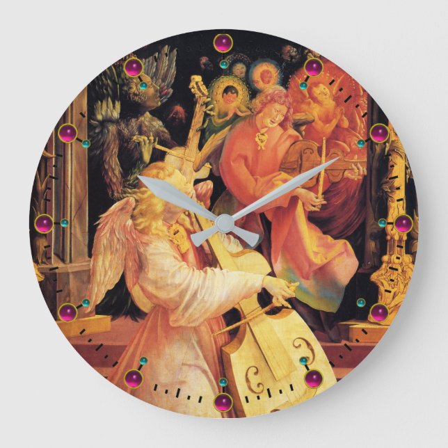 NATIVITY,MUSIC MAKING ANGELS - MAGIC OF CHRISTMAS LARGE CLOCK (Front)