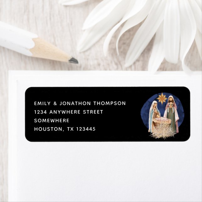 Nativity Name Return Address Christmas Black (Insitu)