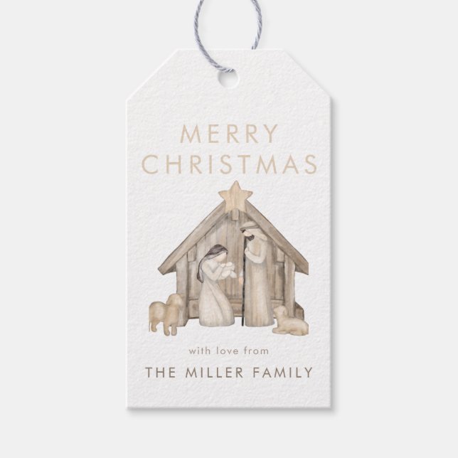 Nativity Neutral Minimalistic Modern Gift Tag (Front)