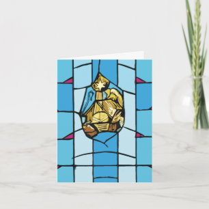 Nativity Noel Blue Stained Glass Christmas Holiday Card