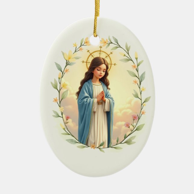 Nativity of the Blessed Virgin Mary God's Peace Ceramic Tree Decoration (Front)