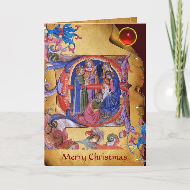 NATIVITY Old Irish Christmas Blessing Parchment Holiday Card (Front)