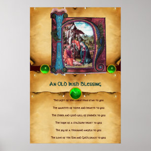 NATIVITY Old Irish Christmas Blessing Parchment Poster