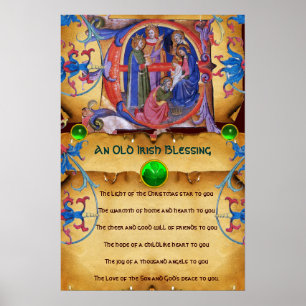 NATIVITY Old Irish Christmas Blessing Parchment Poster