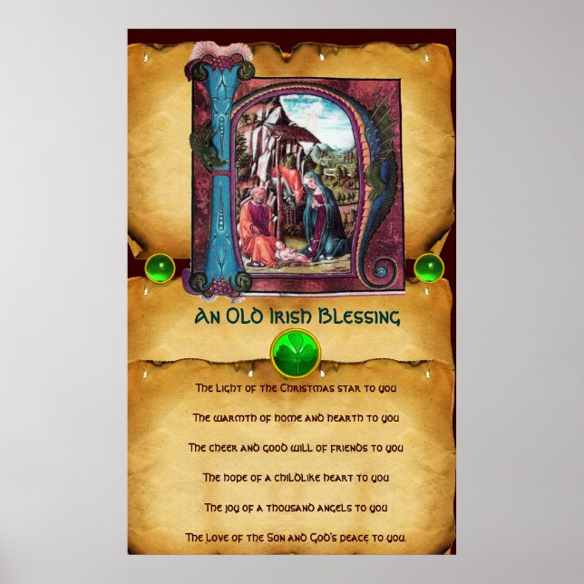 NATIVITY Old Irish Christmas Blessing Parchment Poster (Front)