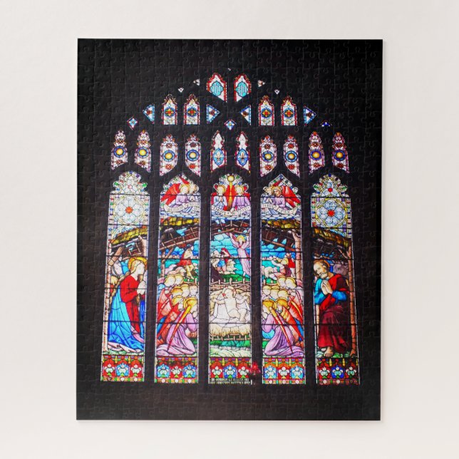 Nativity on stained glass jigsaw puzzle (Vertical)