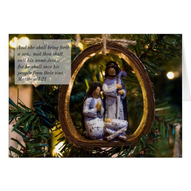 Nativity Ornament Bible Verse Christmas Card (Front Horizontal)