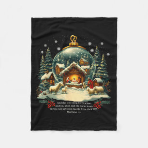 Nativity Ornament Christmas Scene Matthew 1_21 Fleece Blanket
