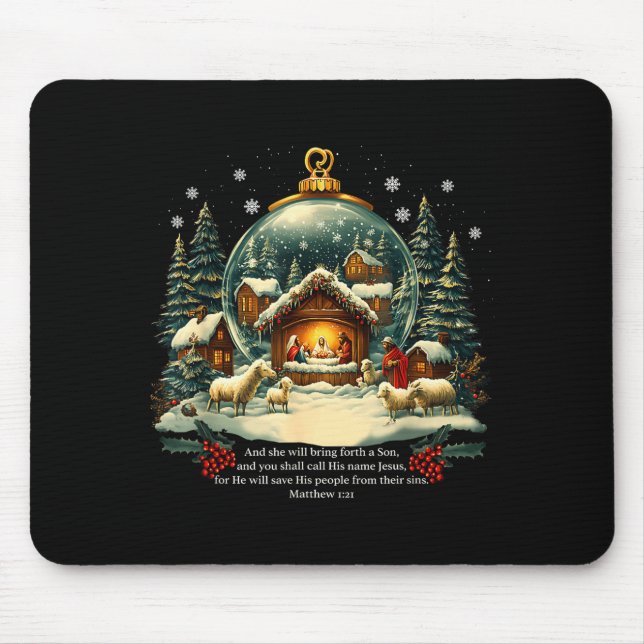 Nativity Ornament Christmas Scene Matthew 1_21  Mouse Mat (Front)