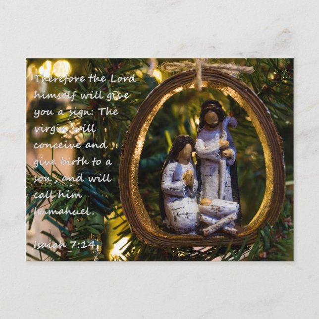Nativity Ornament Isiah Seven Fourteen Christmas Postcard (Front)