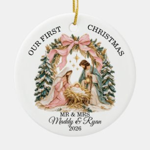 Nativity Our First Christmas as Mr & Mrs Ceramic Tree Decoration
