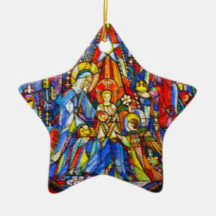 Nativity Painted Stained Glass Style Ceramic Tree Decoration