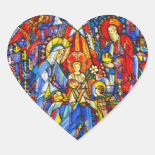 Nativity Painted Stained Glass Style Heart Sticker