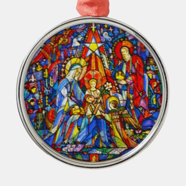 Nativity Painted Stained Glass Style Metal Tree Decoration (Front)