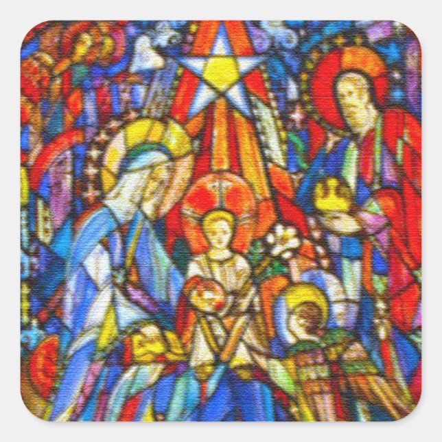 Nativity Painted Stained Glass Style Square Sticker (Front)
