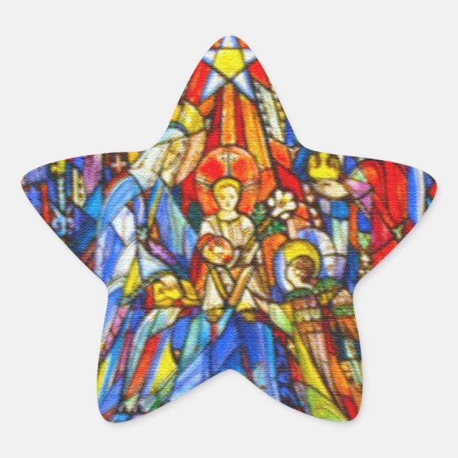 Nativity Painted Stained Glass Style Star Sticker (Front)