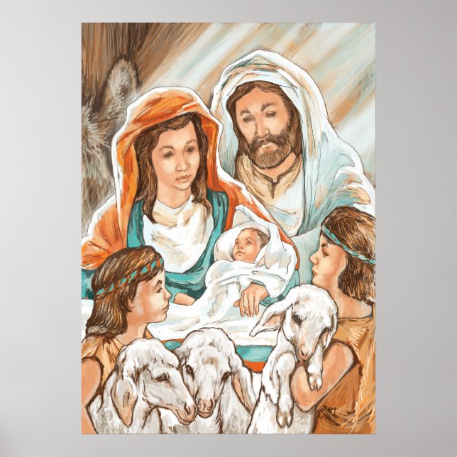 Nativity Painting with Little Shepherd Boys Poster (Front)