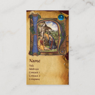 NATIVITY PARCHMENT  Blue Sapphire Monogram Business Card
