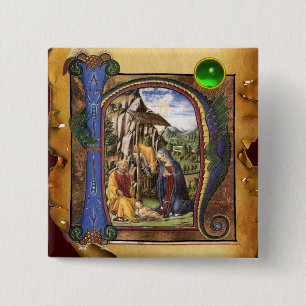NATIVITY PARCHMENT Green Emerald Monogram 15 Cm Square Badge