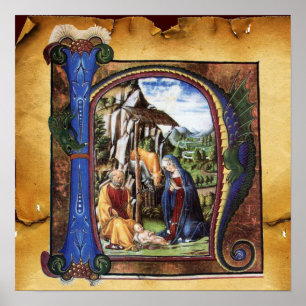 NATIVITY PARCHMENT MONOGRAM POSTER