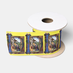 NATIVITY PARCHMENT MONOGRAM SATIN RIBBON