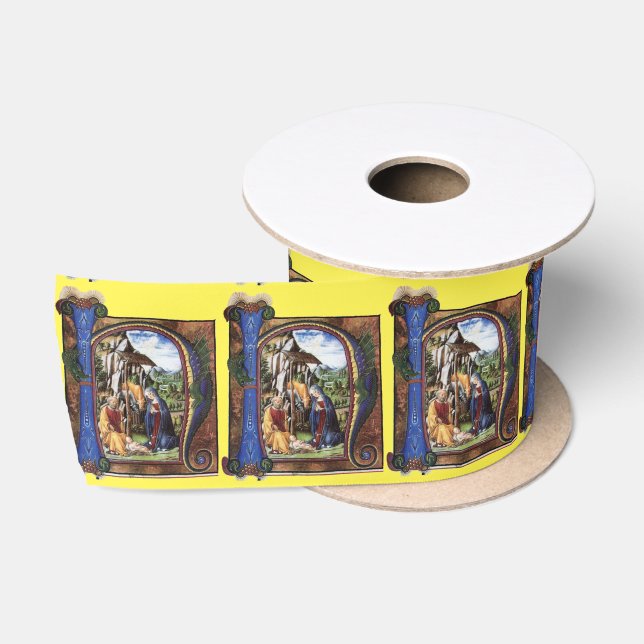 NATIVITY PARCHMENT MONOGRAM SATIN RIBBON (Spool)