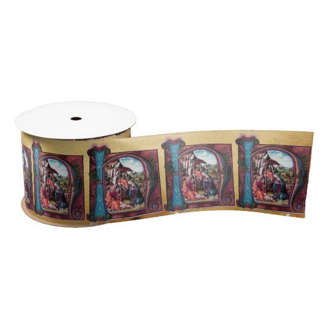 NATIVITY PARCHMENT MONOGRAM SATIN RIBBON (Spool)