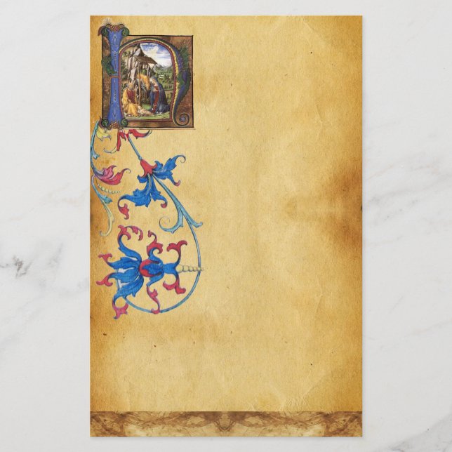 NATIVITY PARCHMENT Monogram Stationery (Front)