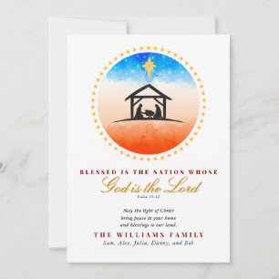 Nativity Patriotic American Christmas Psalm 33:12 Holiday Card