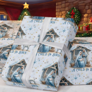 Nativity Personalize Text Baby Jesus Christmas Wrapping Paper