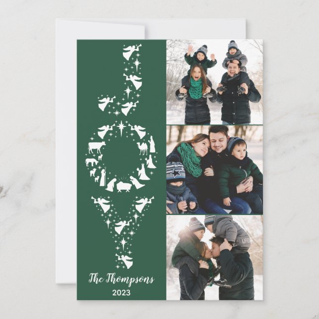 Nativity Picture Christmas Cards, JOY Christian Holiday Card (Front)