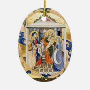 NATIVITY , PINK AND GOLD Gem stone Ceramic Tree Decoration