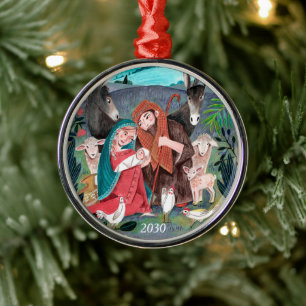 Nativity religious Christmas illustration Metal Tree Decoration