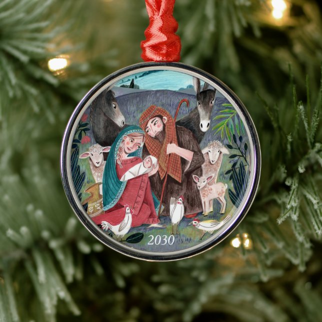 Nativity religious Christmas illustration Metal Tree Decoration (Tree)