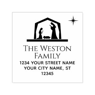 Nativity Scene #2 Manger Baby Jesus Name Address Self-inking Stamp