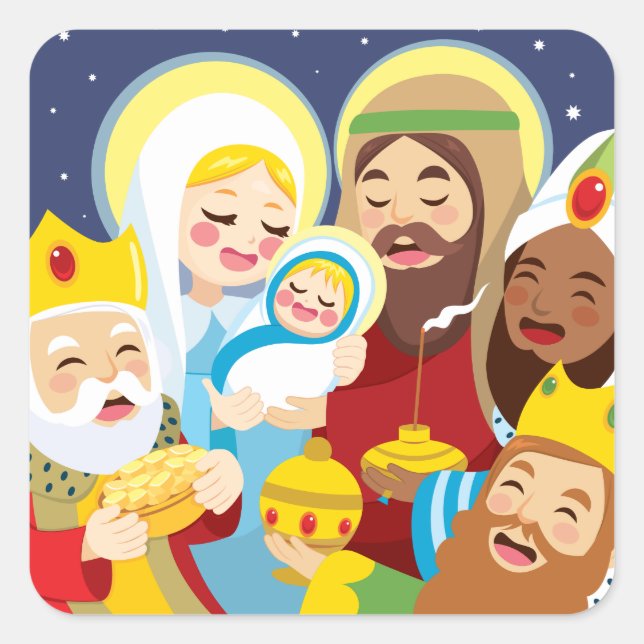 Nativity Scene Baby Jesus Birth Square Sticker (Front)