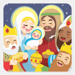 Nativity Scene Baby Jesus Birth Square Sticker