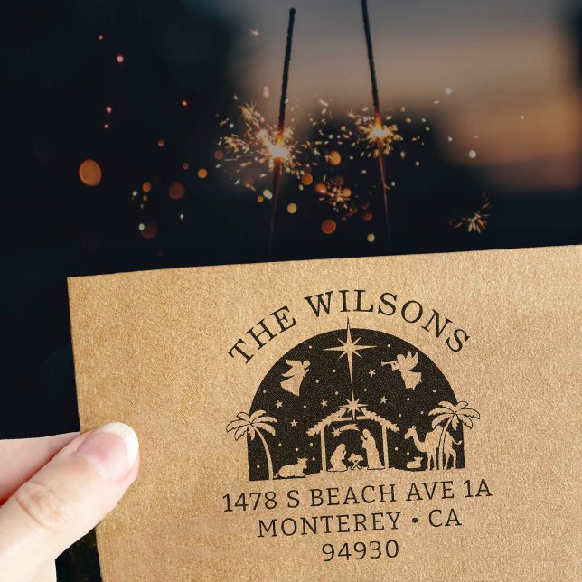 Nativity Scene Baby Jesus Christ Return Address Rubber Stamp (Creator Uploaded)